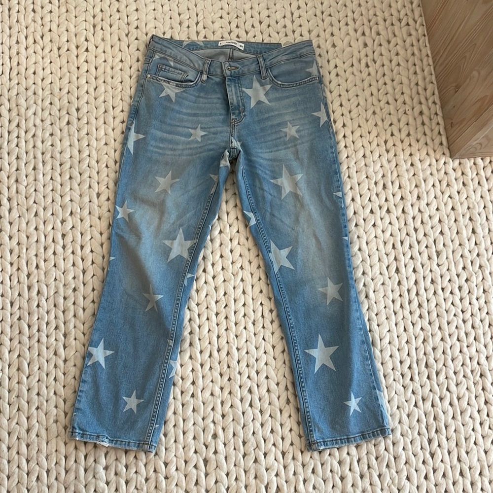 Mango Blue Star-Patterned Ankle Jeans